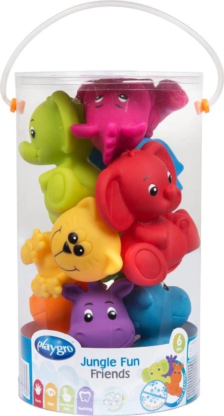 Playgro Geschenkset Kadoset Badspeeltjes Jungle Dieren - 8st - Volledig Afgesloten - Schimmelvrij 1 Playgro Geschenkset Kadoset Badspeeltjes Jungle Dieren - 8st - Volledig Afgesloten - Schimmelvrij