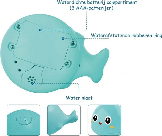 Femur® - Wally De Walvis - GROEN - Badspeelgoed - Badspeeltje - Lichtgevend - Sensor Fontein - Bad - Water - Zwembad - Baby - Peuter - Kleuter - LED - INCLUSIEF Batterijen 4 Femur® - Wally De Walvis - GROEN - Badspeelgoed - Badspeeltje - Lichtgevend - Sensor Fontein - Bad - Water - Zwembad - Baby - Peuter - Kleuter - LED - INCLUSIEF Batterijen - Afbeelding 4