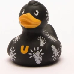 BUD Luxury Mini Pop Peace Duck Badeendje 6cm Van Budduck.com In Zwart En Wit