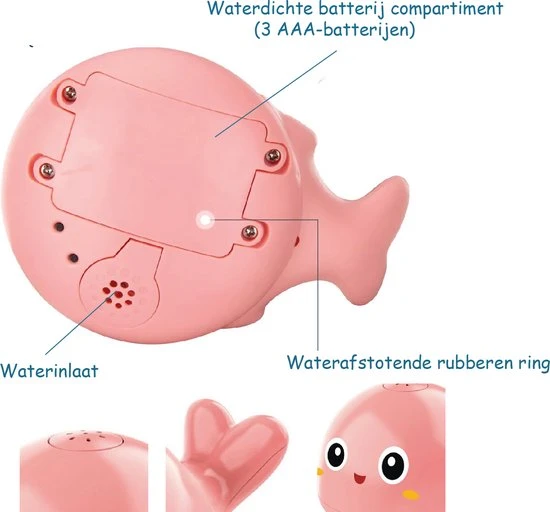 Femur® - Wally De Walvis - ROZE - Badspeelgoed - Badspeeltje - Lichtgevend - Sensor Fontein - Bad - Water - Zwembad - Baby - Peuter - Kleuter - LED - INCLUSIEF Batterijen 7 Femur® - Wally De Walvis - ROZE - Badspeelgoed - Badspeeltje - Lichtgevend - Sensor Fontein - Bad - Water - Zwembad - Baby - Peuter - Kleuter - LED - INCLUSIEF Batterijen - Afbeelding 7
