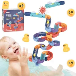 SlideWay Toys® Glijbaan - 66-delige Speelset - Badspeeltjes & Badspeelgoed - Watertafel Knikkerbaan & Waterbaan - Vanaf 3 Jaar - Jongen En Meisje Waterspeelgoed - Cadeau En Kado Tip Kinderen