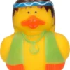 Merkloos Badeendje - Flower Power Hippie - Geel Met Groen-oranje Vestje - 5 Cm